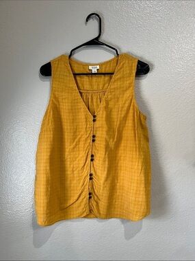 a.n.a Mustard Yellow Sleeveless Button-Front Camisole Sz L bohemian Chic